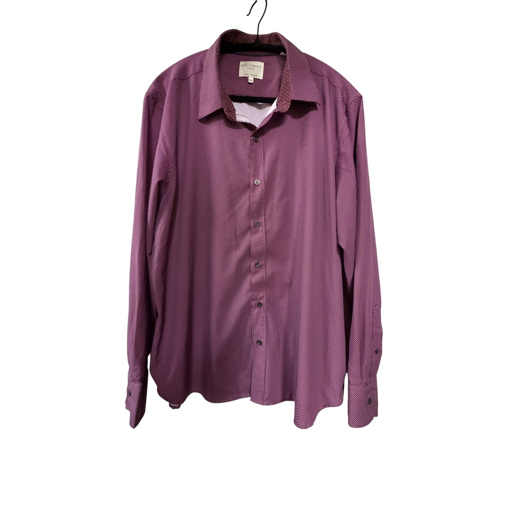 Con.Struct Mens XL Slim Fit 4-Way Stretch‎ Dress Shirt Burgundy Micro Dot Print